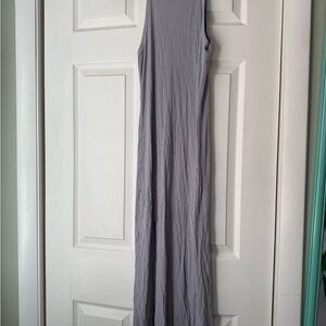 Sleeveless Light Gray Maxi Dress - Casual Ribbed Style